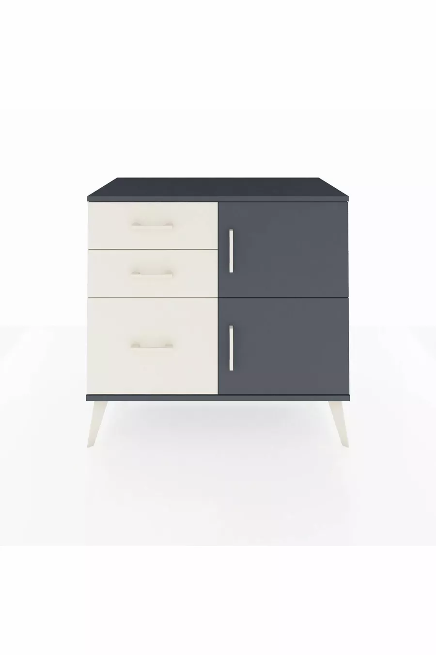 Commode Hyperion à une étagère, 3 tiroirs et 2 portes Anthracite-Anthracite/Gris pierre