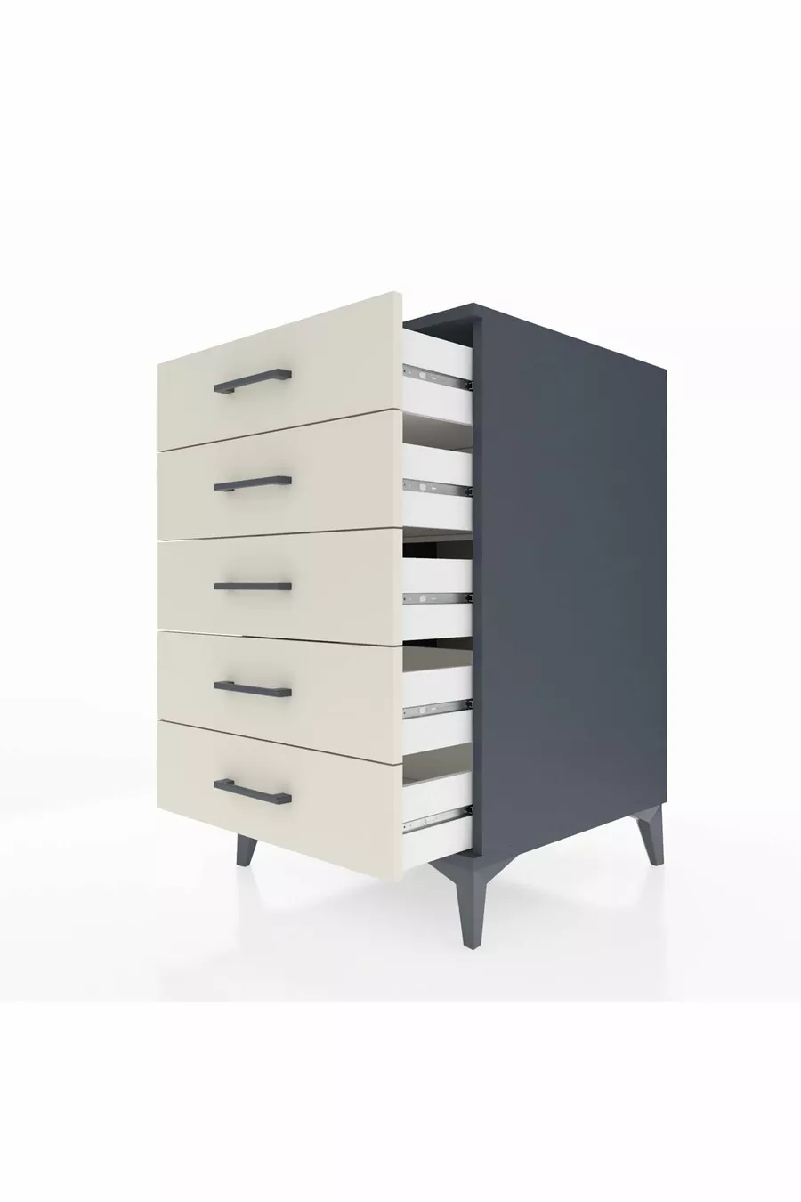 Table de chevet Kronos à 5 tiroirs Anthracite-Pierre de lune