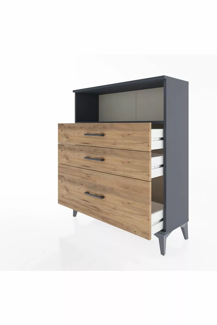 Commode Arges à une étagère et 3 tiroirs Anthracite-Pin