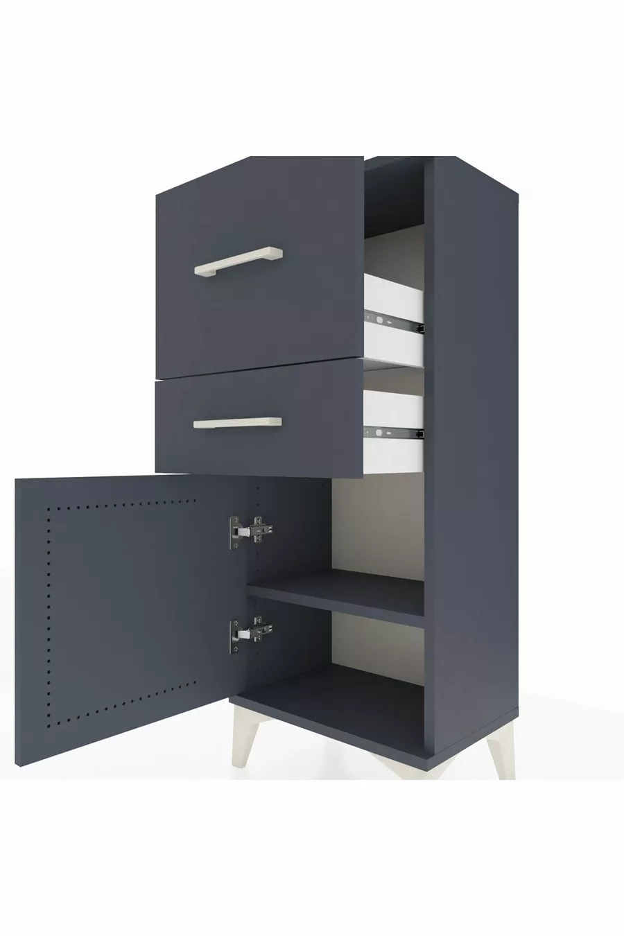 Table de chevet Arges avec une étagère, 2 tiroirs et une porte, Anthracite-Anthracite