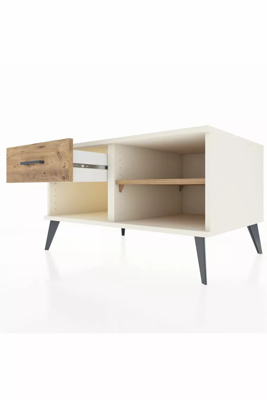 Commode Kronos à une étagère et un tiroir, Pierre de lune-Pin