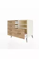 Commode Kronos 2 étagères 5 tiroirs Pierre de lune/Pin