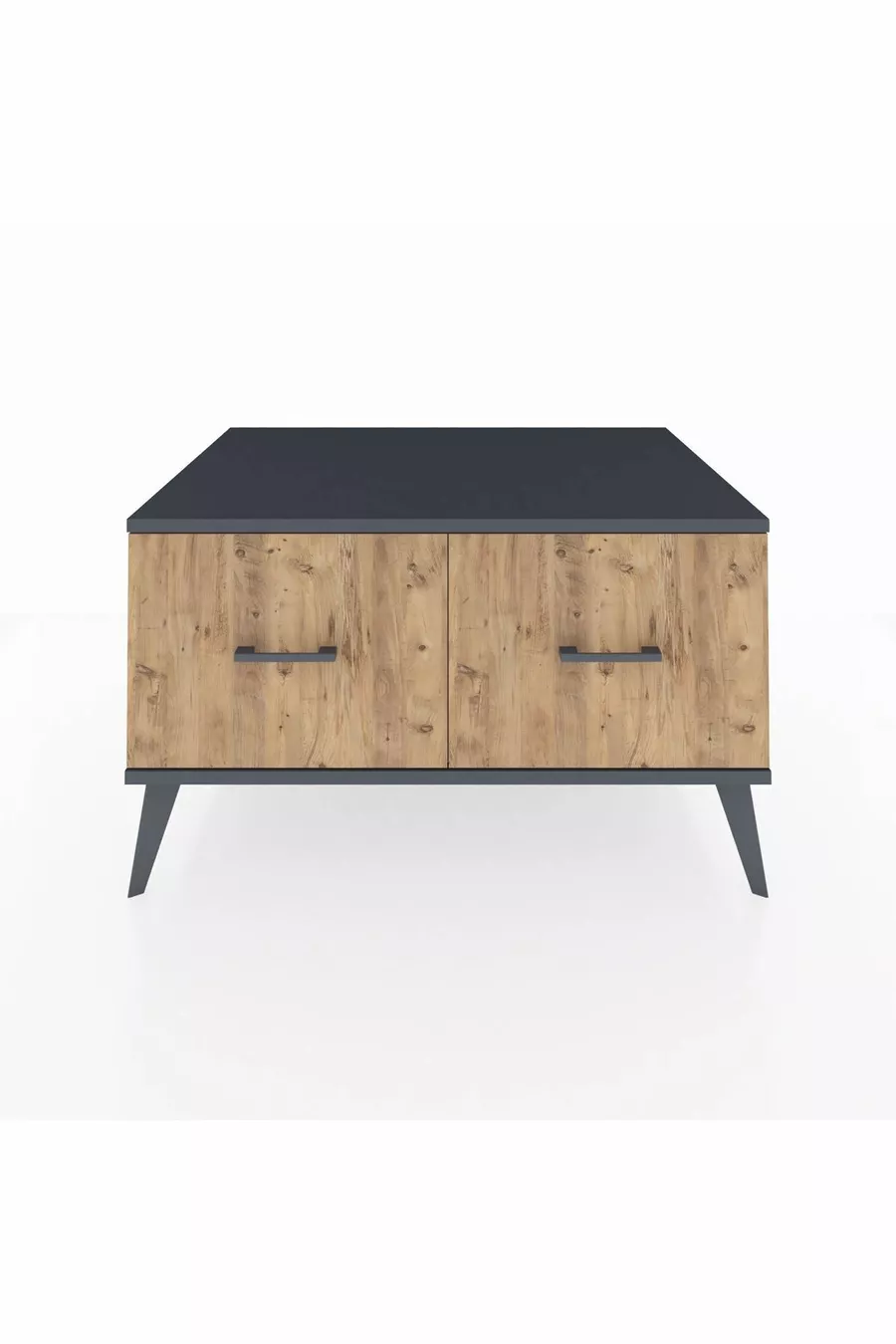 Commode Kronos 2 tiroirs Pierre de Lune-Anthracite/Pin