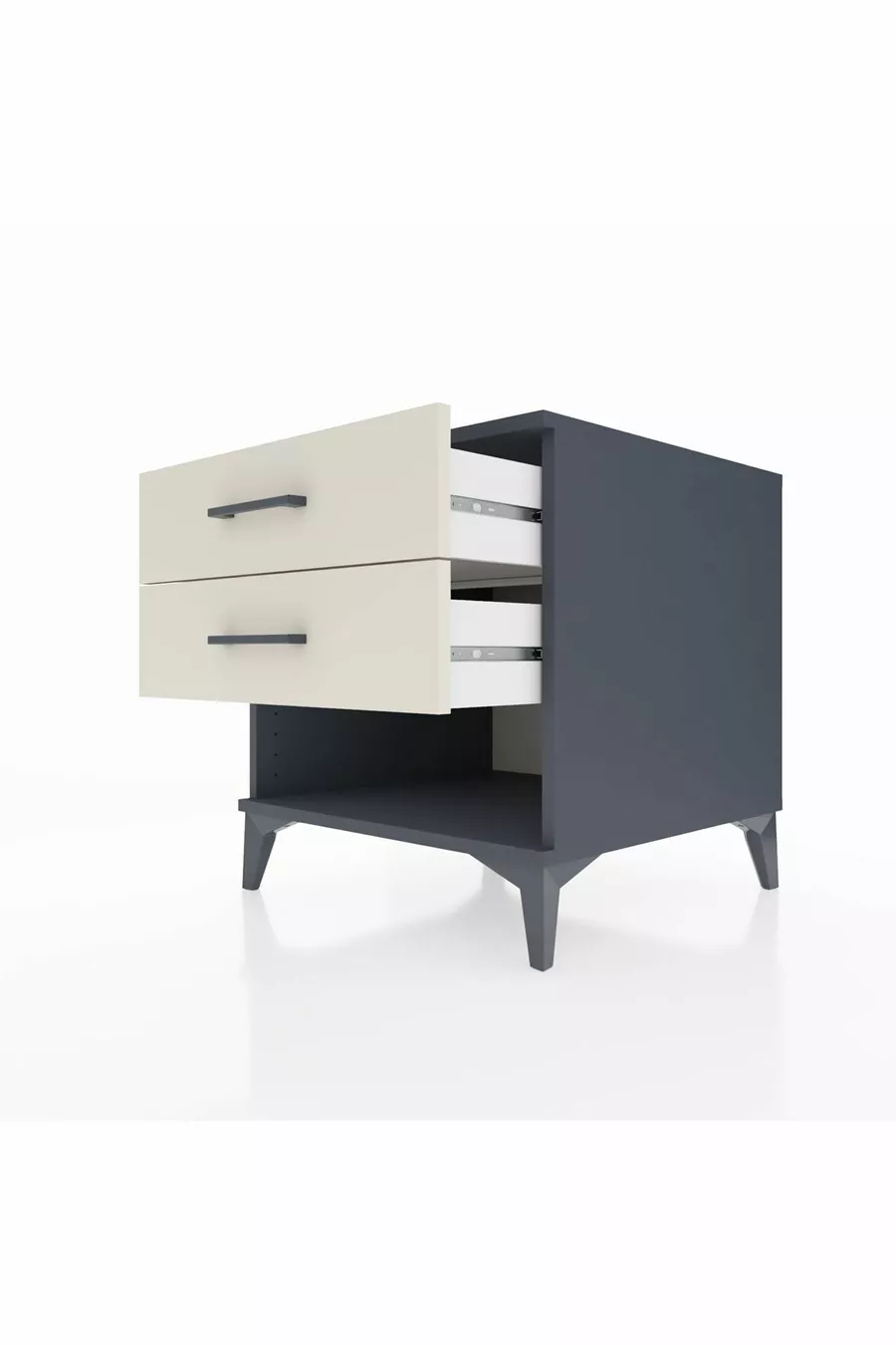 Table de chevet Kronos à 2 tiroirs Anthracite-Pierre de lune