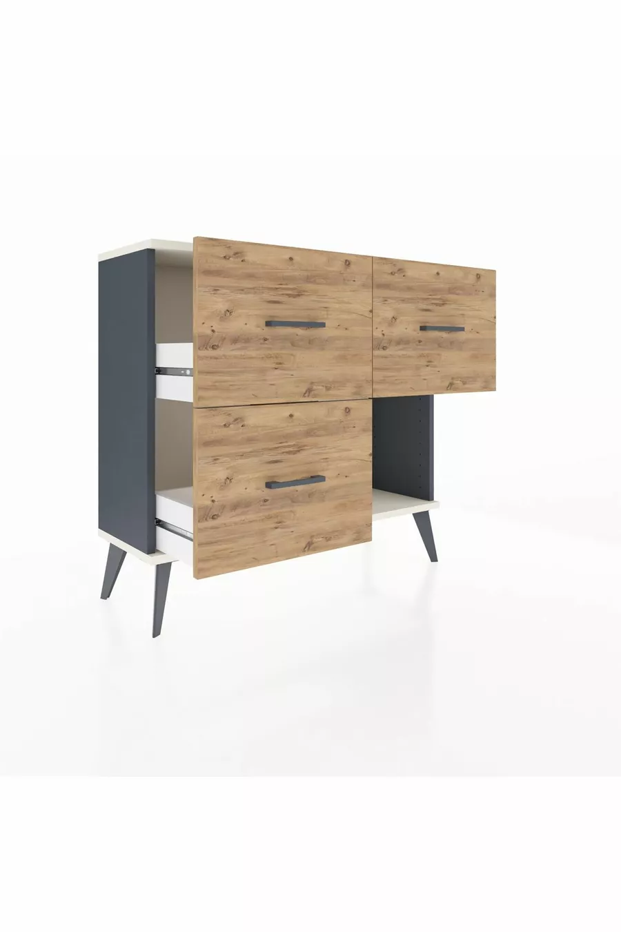 Commode Arges 3 tiroirs Anthracite-Gris pierre de lune / Pin