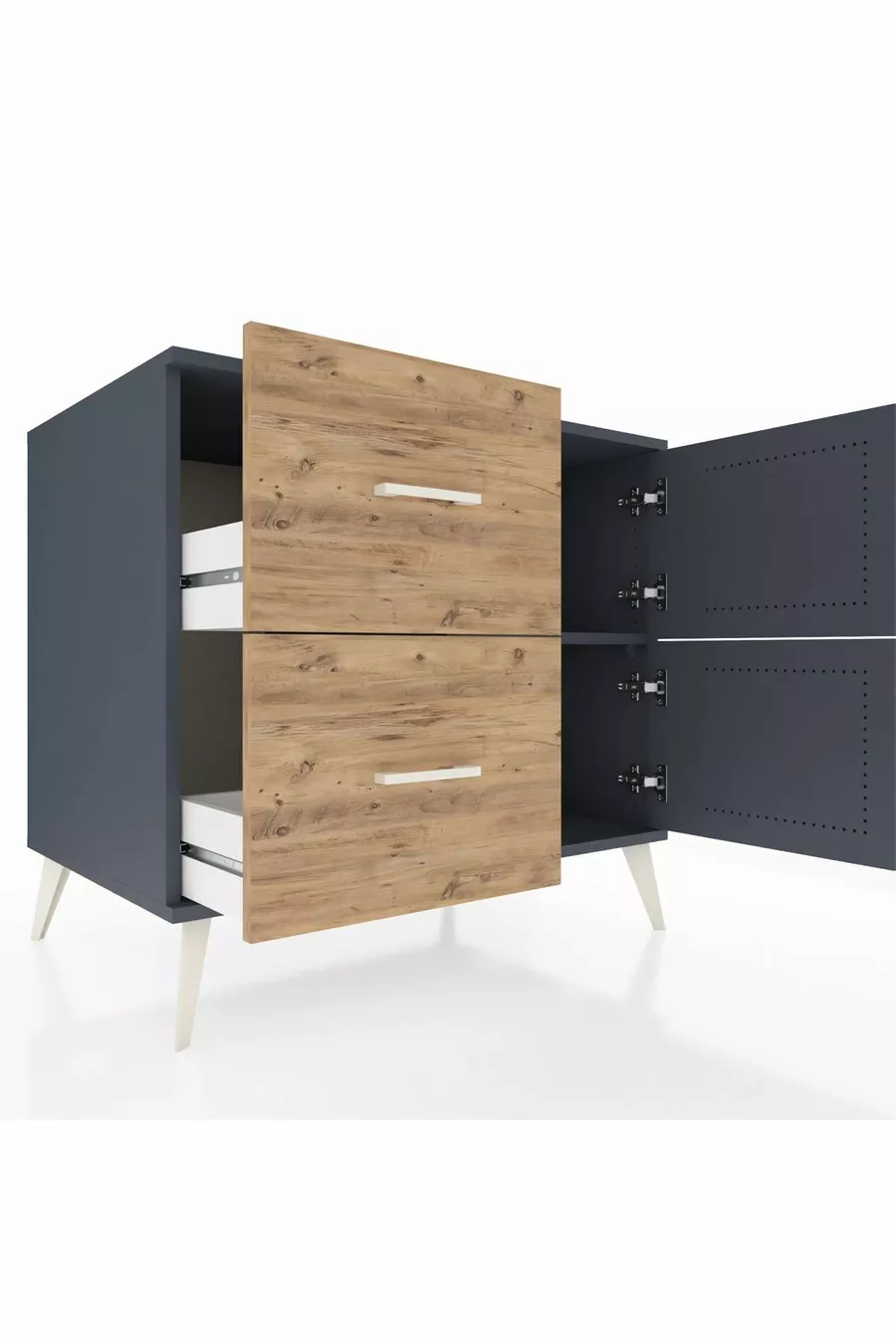 Commode Kronos à une étagère, 2 tiroirs, 2 portes Anthracite-Anthracite/Sapin