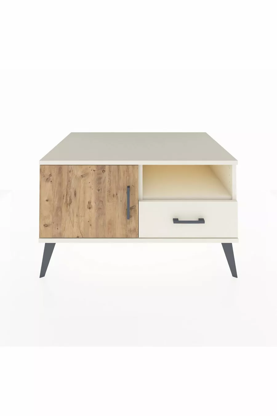 Commode Kronos avec 2 étagères, 1 tiroir et 1 porte, couleur Pierre de lune/Pin