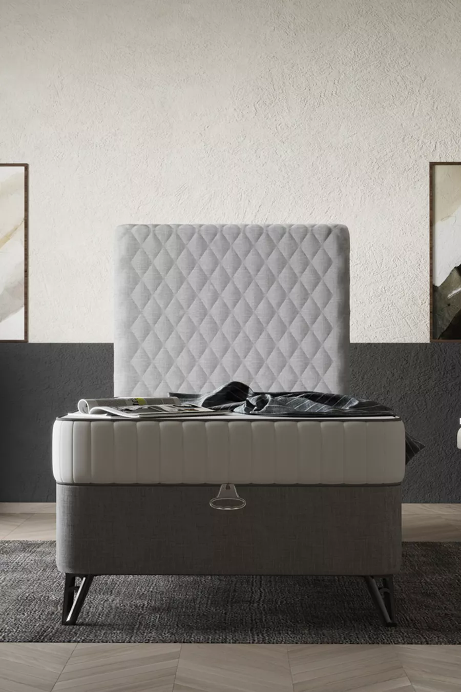 Set de lit en tissu ProBasic pour une personne (sommier, tête de lit, matelas)