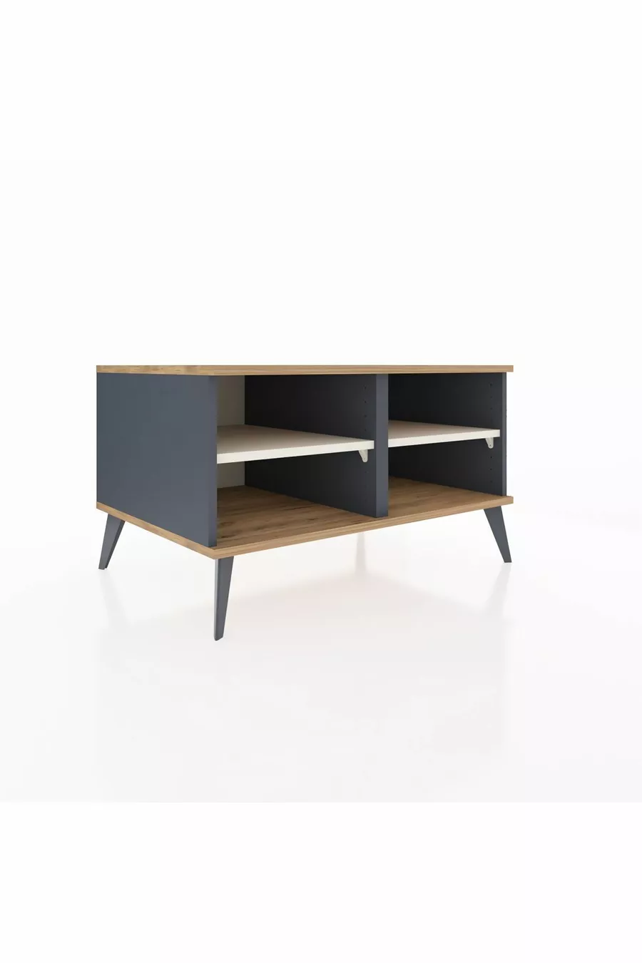 Commode Kronos 2 étagères Anthracite-Pin/Gris pierre