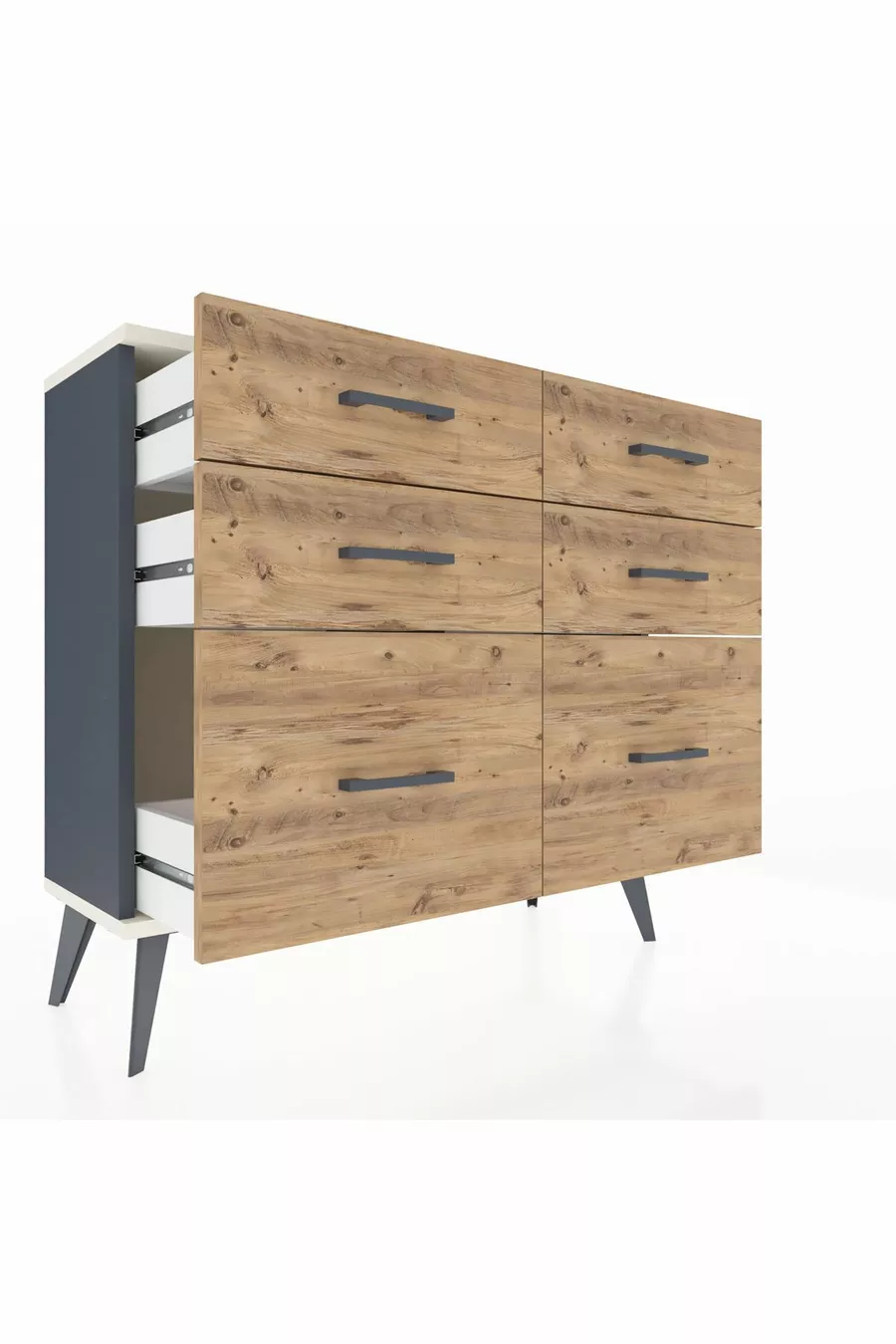 Commode Arges 6 tiroirs Anthracite-Gris pierre / Pin