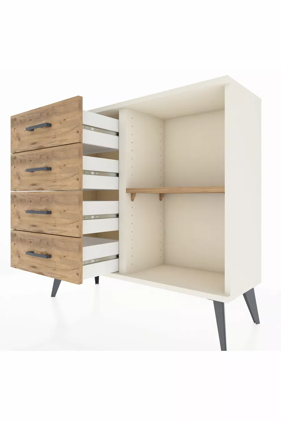 Commode Arges à une étagère et 4 tiroirs en pierre d'onyx et pin