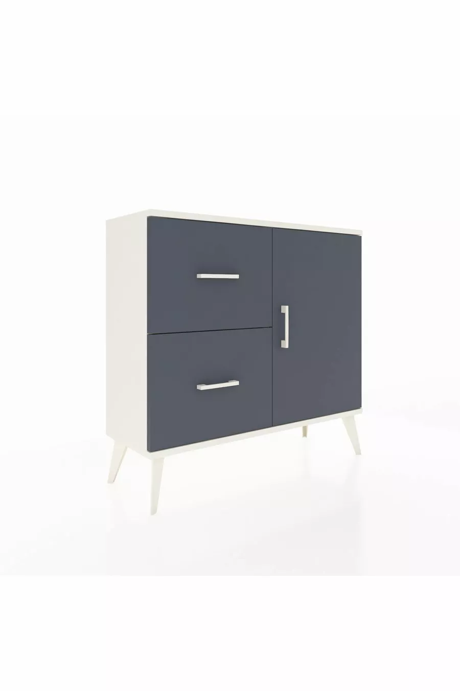 Commode Arges avec une seule étagère, 2 tiroirs et une porte, coloris Pierre de Lune-Anthracite