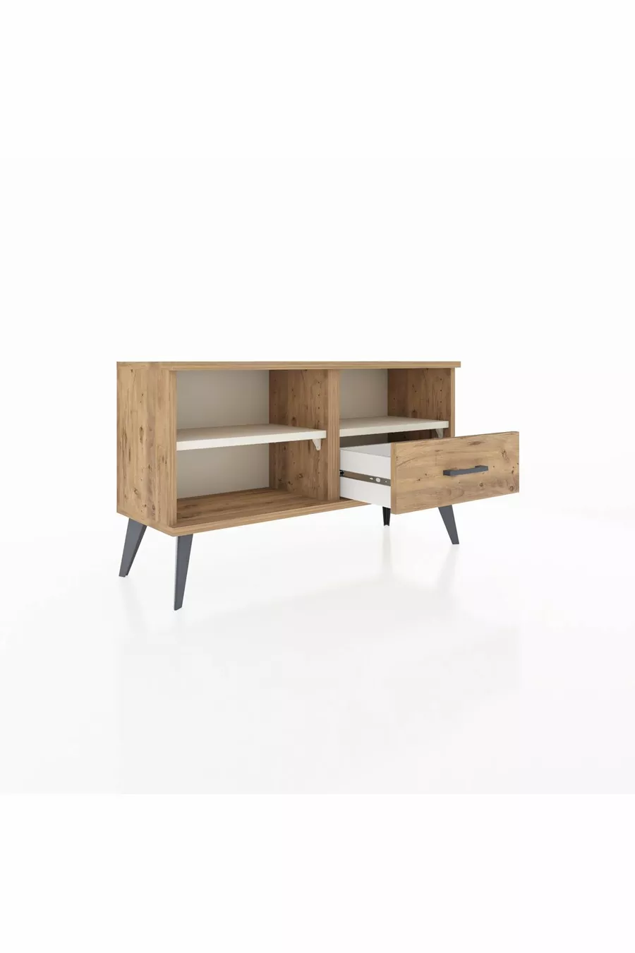 Commode Arges à 2 étagères et 1 tiroir Pin-Pierre de Lune / Pin