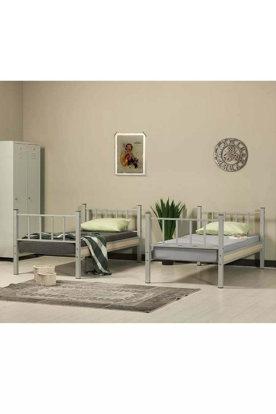 Chambre d'enfant Yurt, lit superposé et lit simple en métal