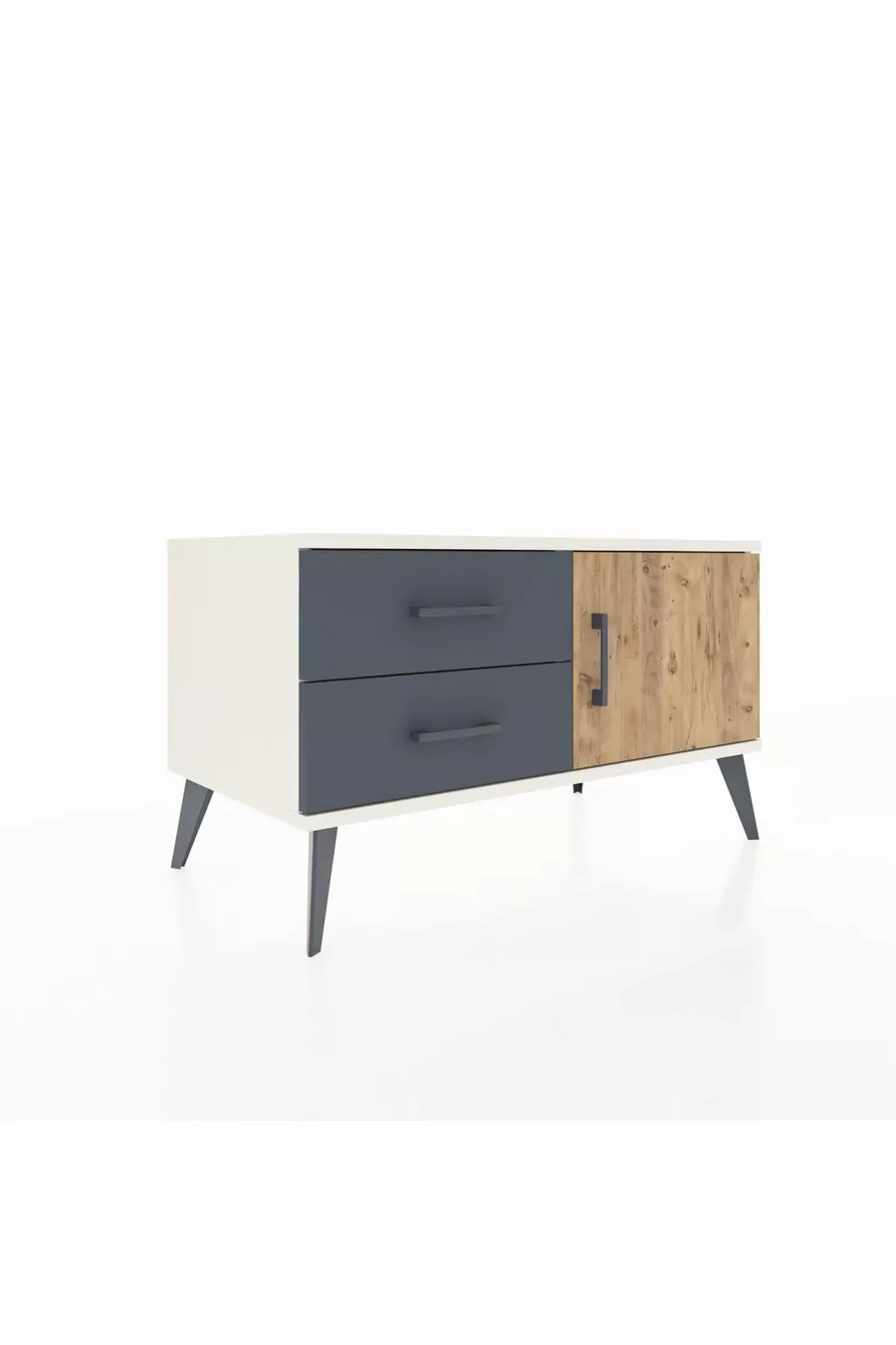 Commode Hyperion à une étagère, 2 tiroirs et une porte, Pierre de Lune-Pin/Anthracite