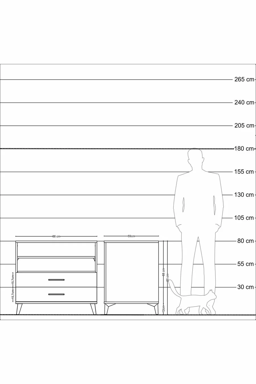 Commode Kronos 2 étagères 2 tiroirs Anthracite-Bois de pin