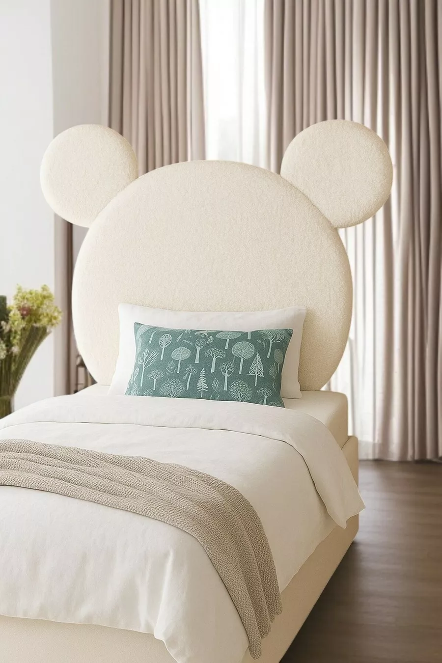 Tête de lit, peluche blanche, tête de lit simple avec coffre, tête de lit en peluche Mickey Mouse