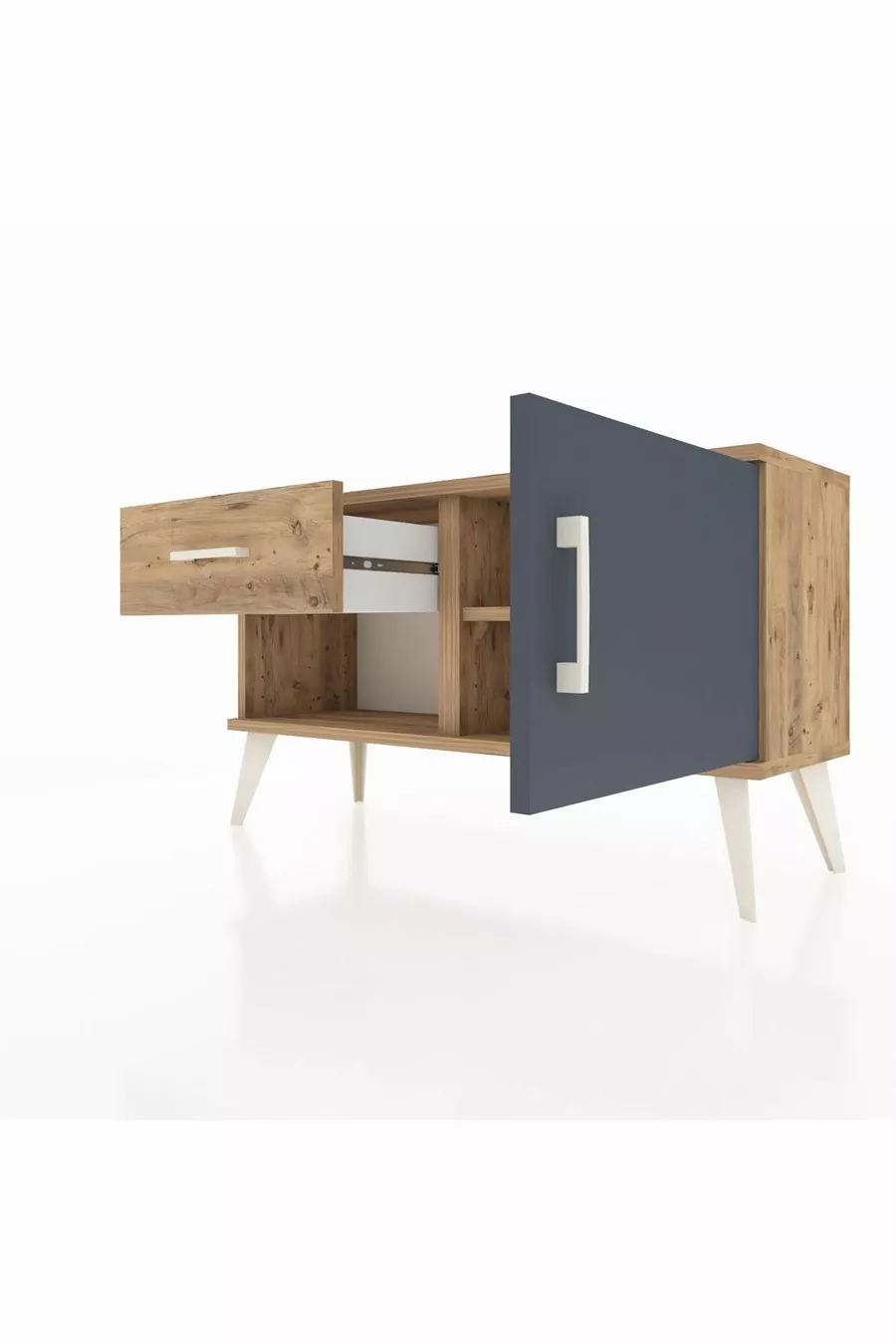 Commode Arges avec une étagère, un tiroir et une porte, pin-anthracite/pin