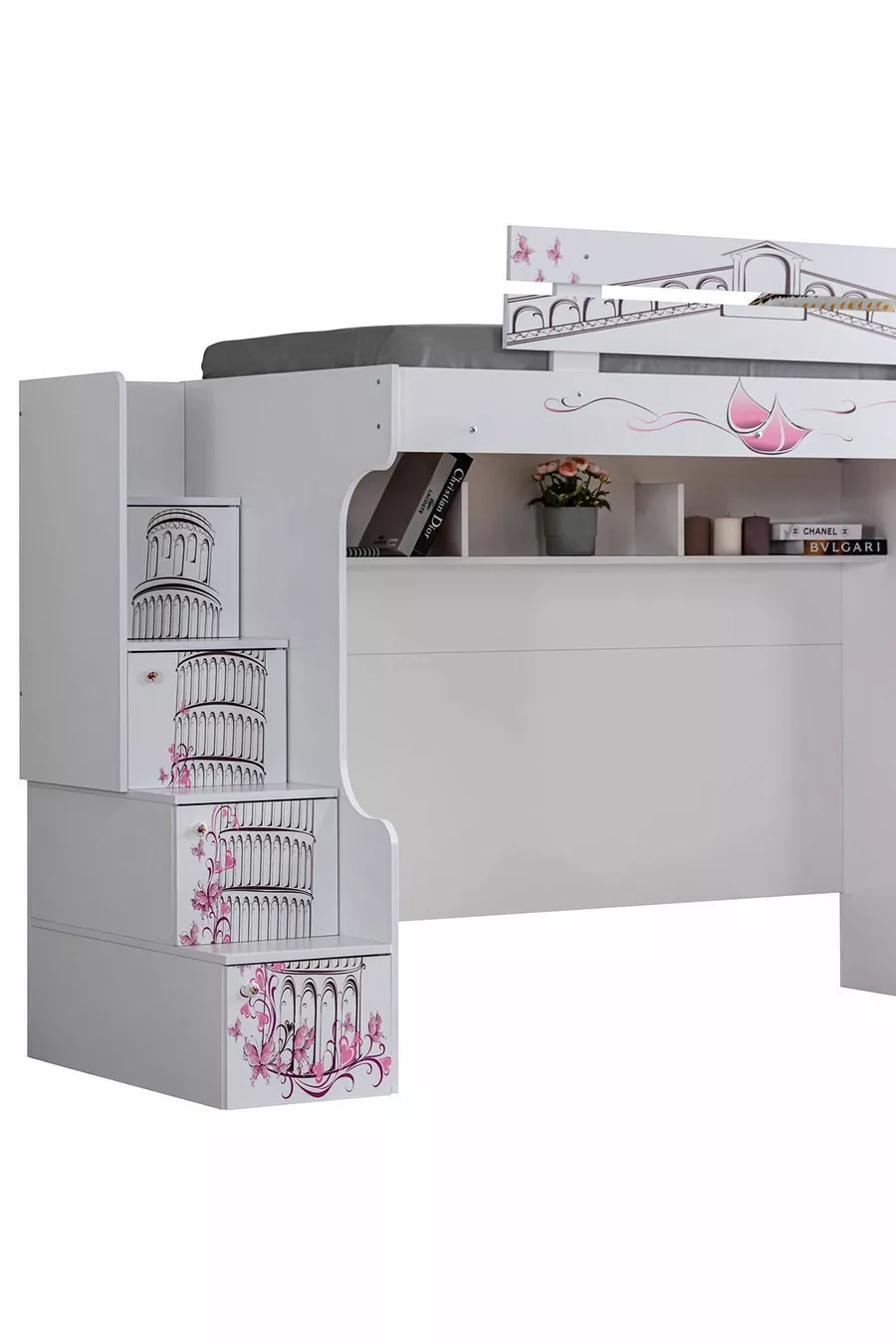 Lit superposé, lit simple Pisa avec armoire et 2 matelas Comfort