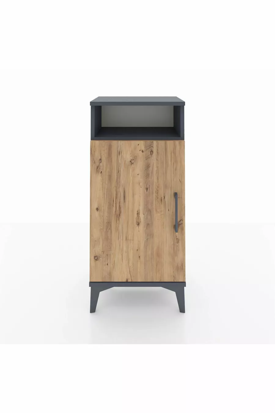 Table de chevet Arges à 3 étagères avec une porte, Anthracite-Pin