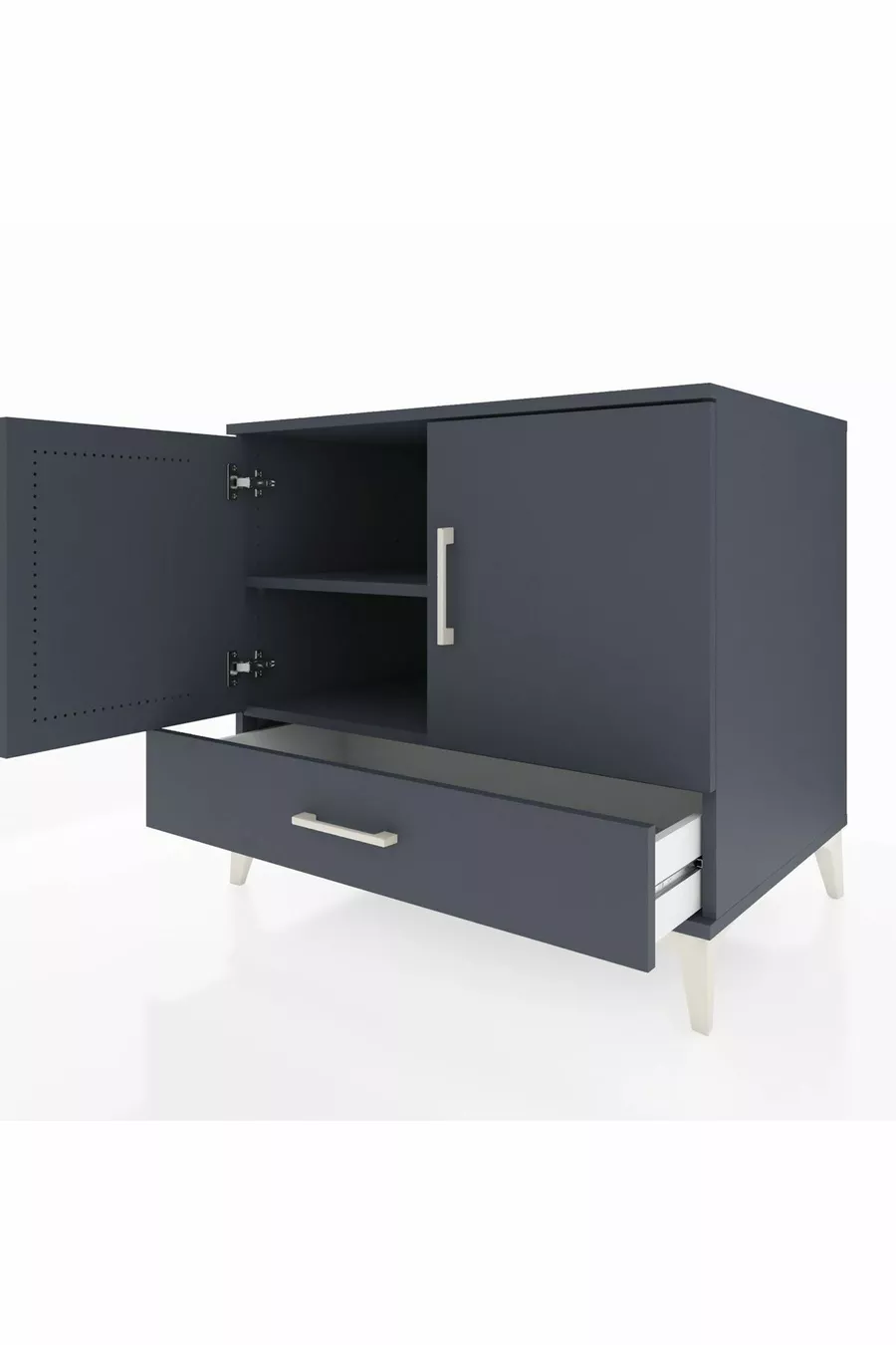 Commode Kronos avec 2 étagères, 1 tiroir et 2 portes, Anthracite-Anthracite