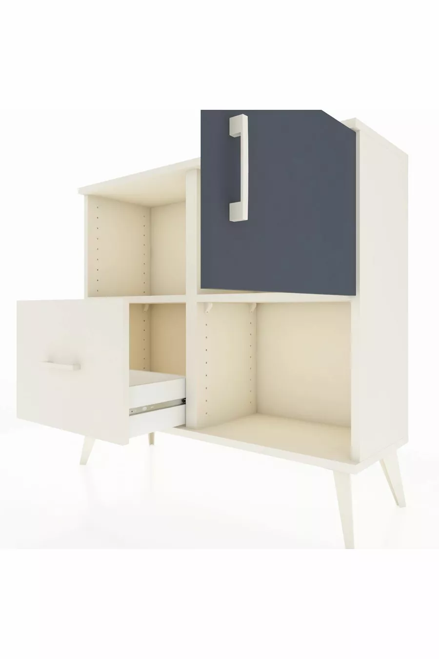 Commode Arges avec 2 étagères, 1 tiroir et 1 porte, couleur Pierre de Lune-Anthracite/Pierre de Lune
