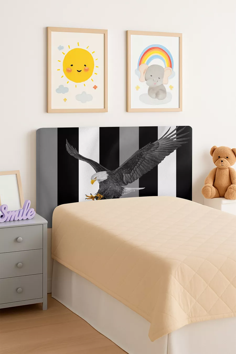 Housse de tête de lit pour sommier avec motif Aigle Noir et Blanc