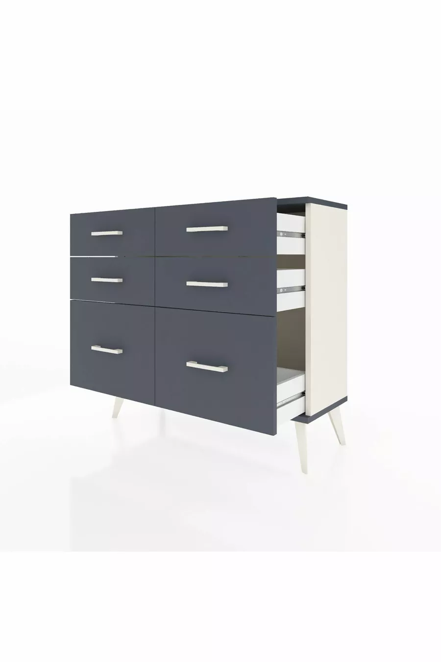 Commode Arges 6 tiroirs Pierre de lune-Anthracite