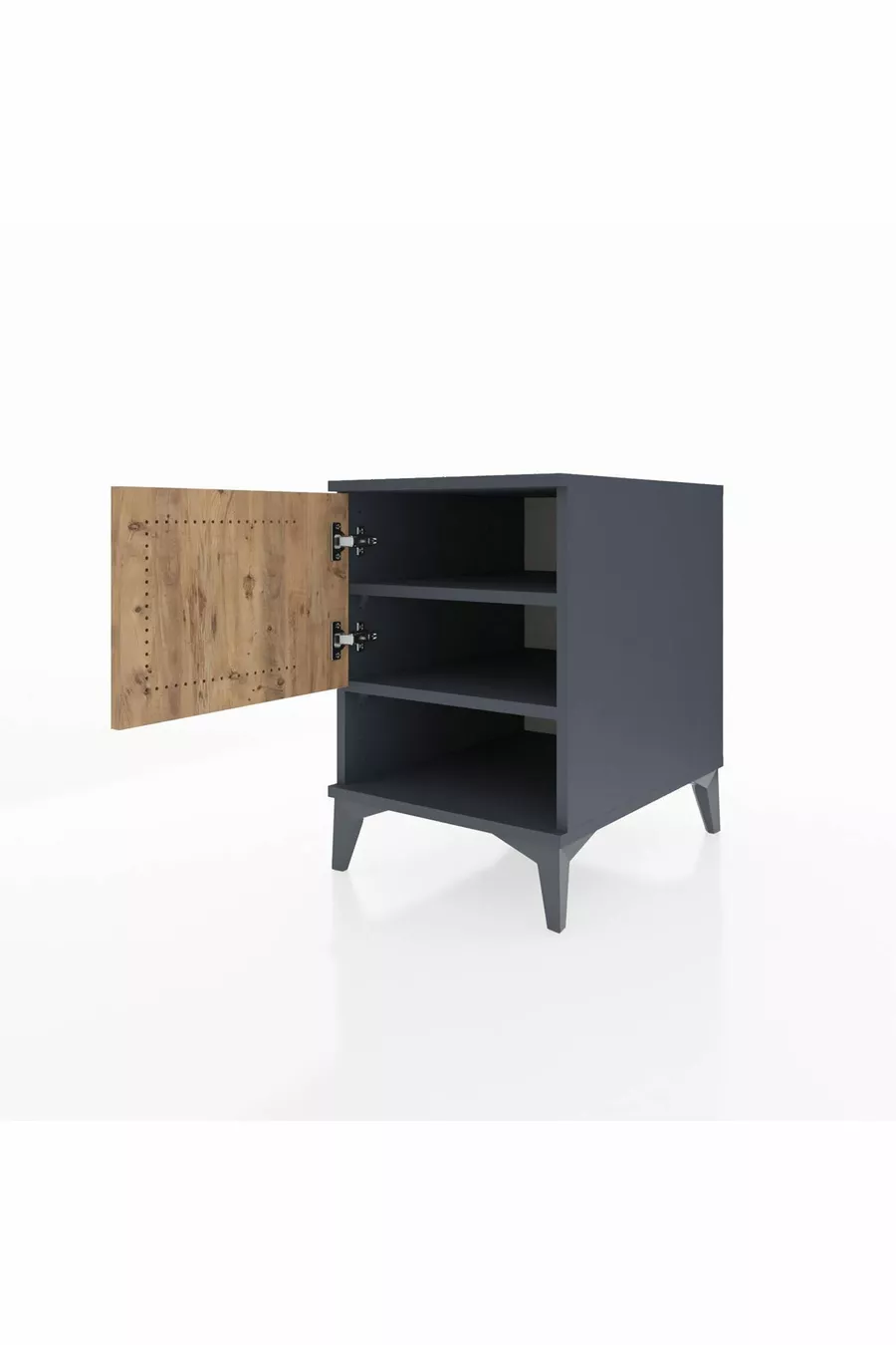 Table de chevet Kronos avec 2 étagères et 1 porte Anthracite-Épicéa