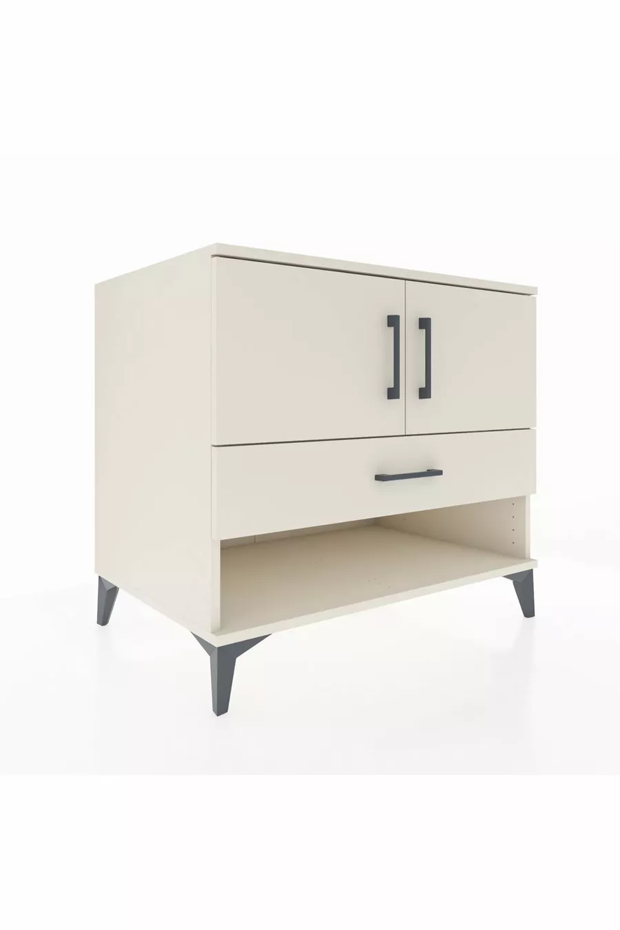 Commode Kronos avec 2 étagères, 1 tiroir et 2 portes, Pierre de Lune-Pier de Lune