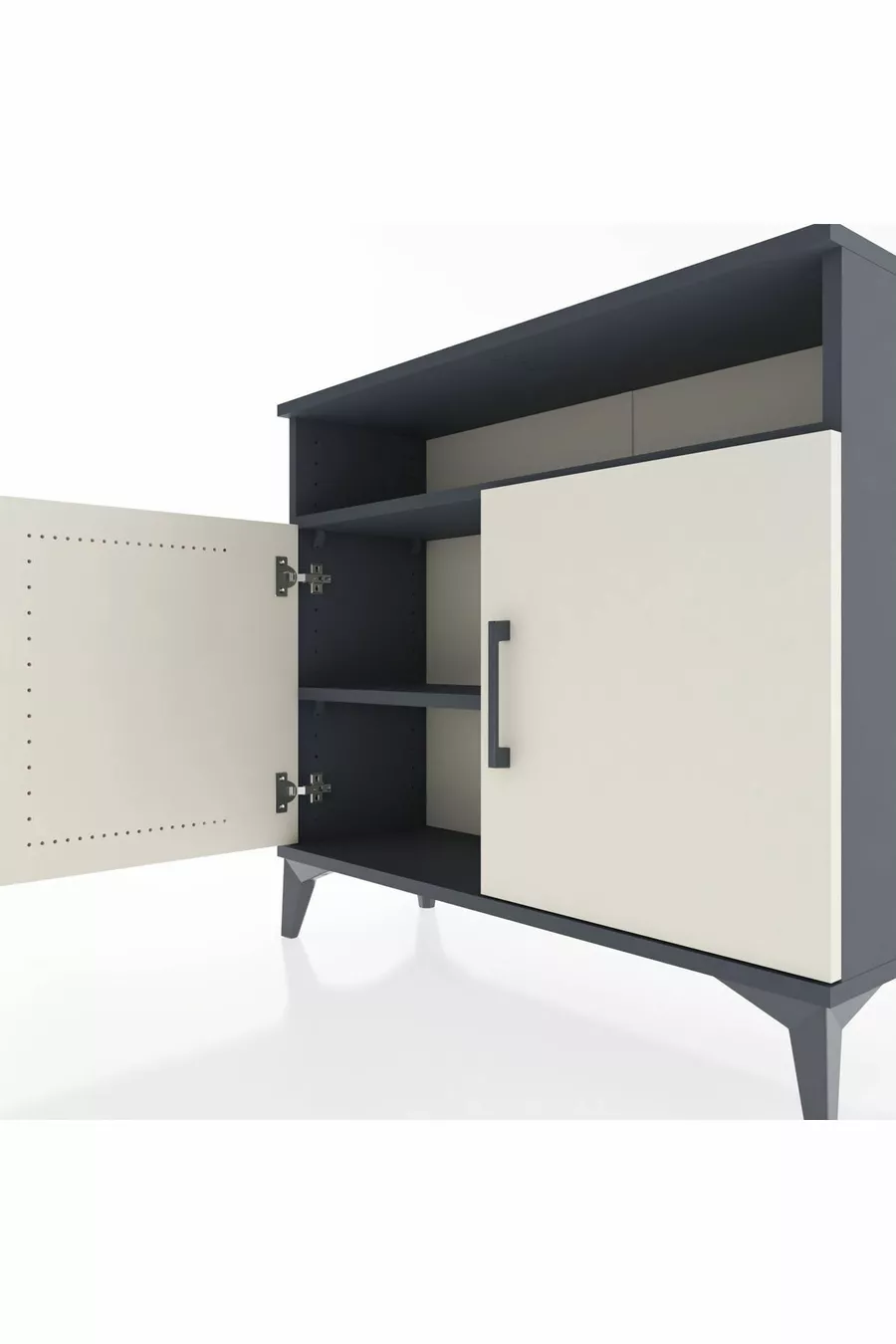 Commode Arges 2 étagères 2 portes Anthracite-Pierre de lune