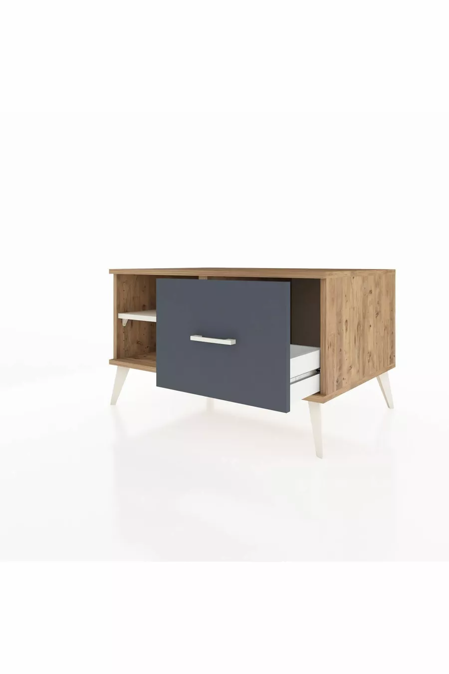 Commode Kronos à une étagère et un tiroir Pin-Pierre de Lune/Anthracite