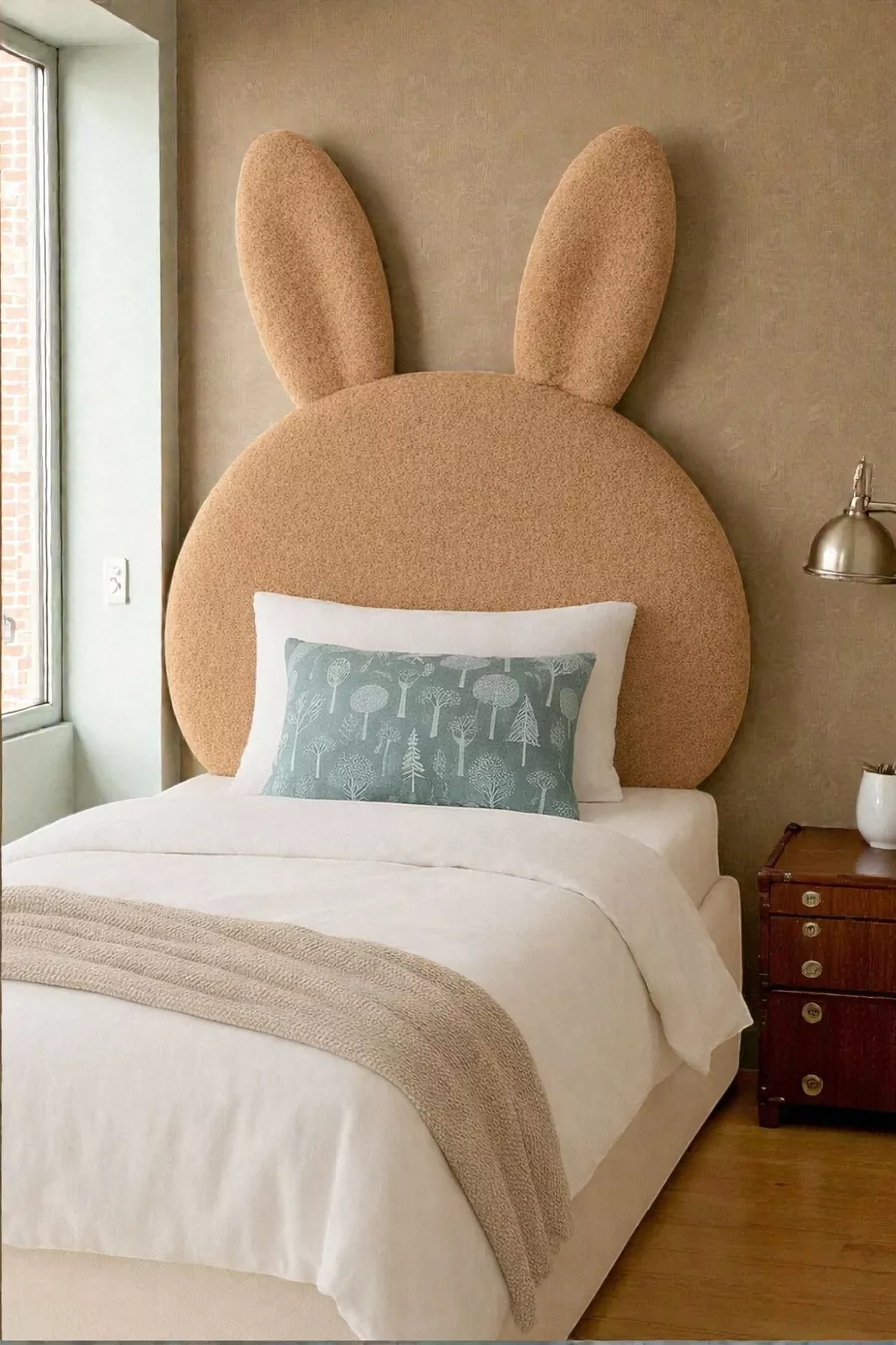 Tête de lit, peluche marron clair, tête de lit pour lit simple, tête de lit en peluche de lapin