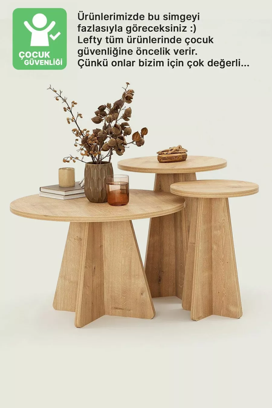 Table basse en champignon scandinave large Set de 3 tables gigognes Table d'appoint Table centrale Chêne saphir