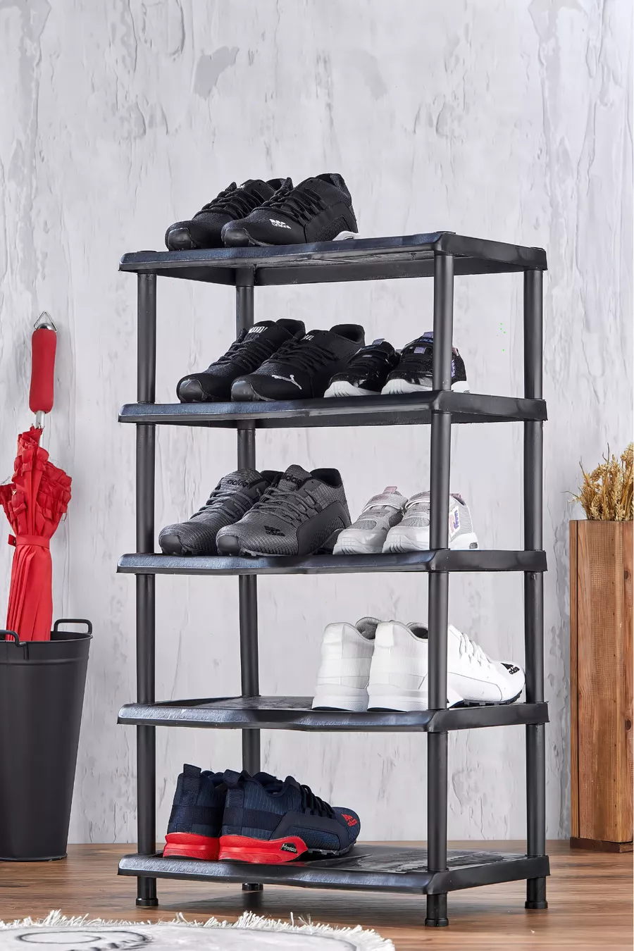 Meuble à chaussures en plastique à 5 niveaux - Organisateur d'étagère à chaussures compartimentée