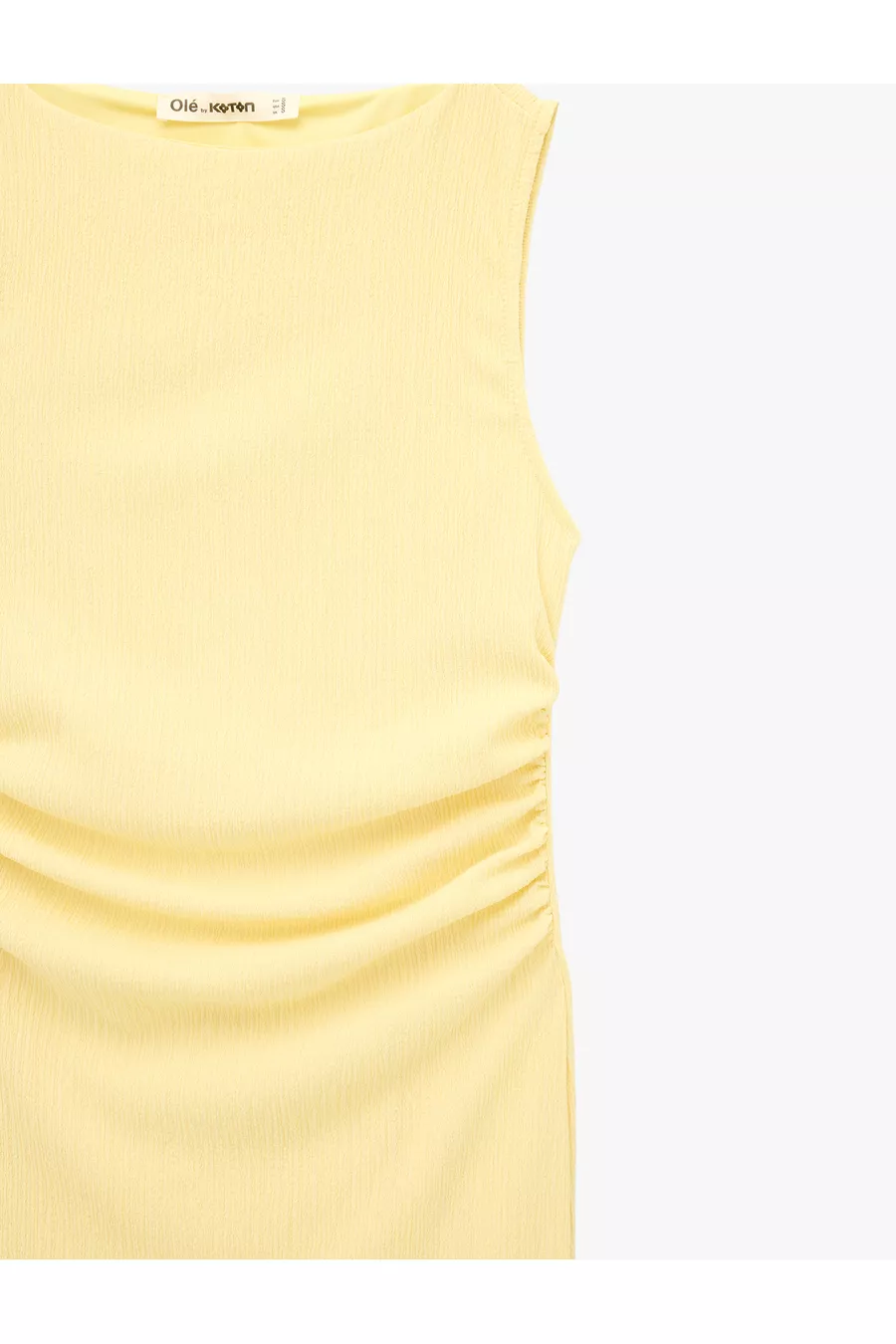 Robe longue sans manches à col rond avec détails froncés en tissu velours côtelé slim fit