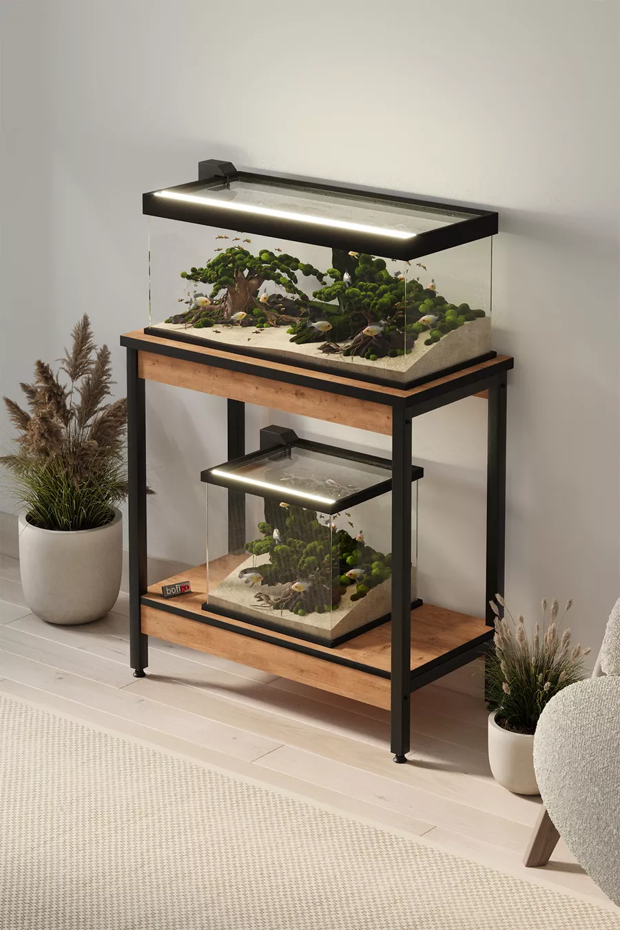 Table d'aquarium Table d'appoint Table avec pieds en métal  x  cm Pin