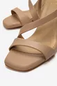 Sandales pour femme en cuir véritable, talon moyen fin, couleur beige