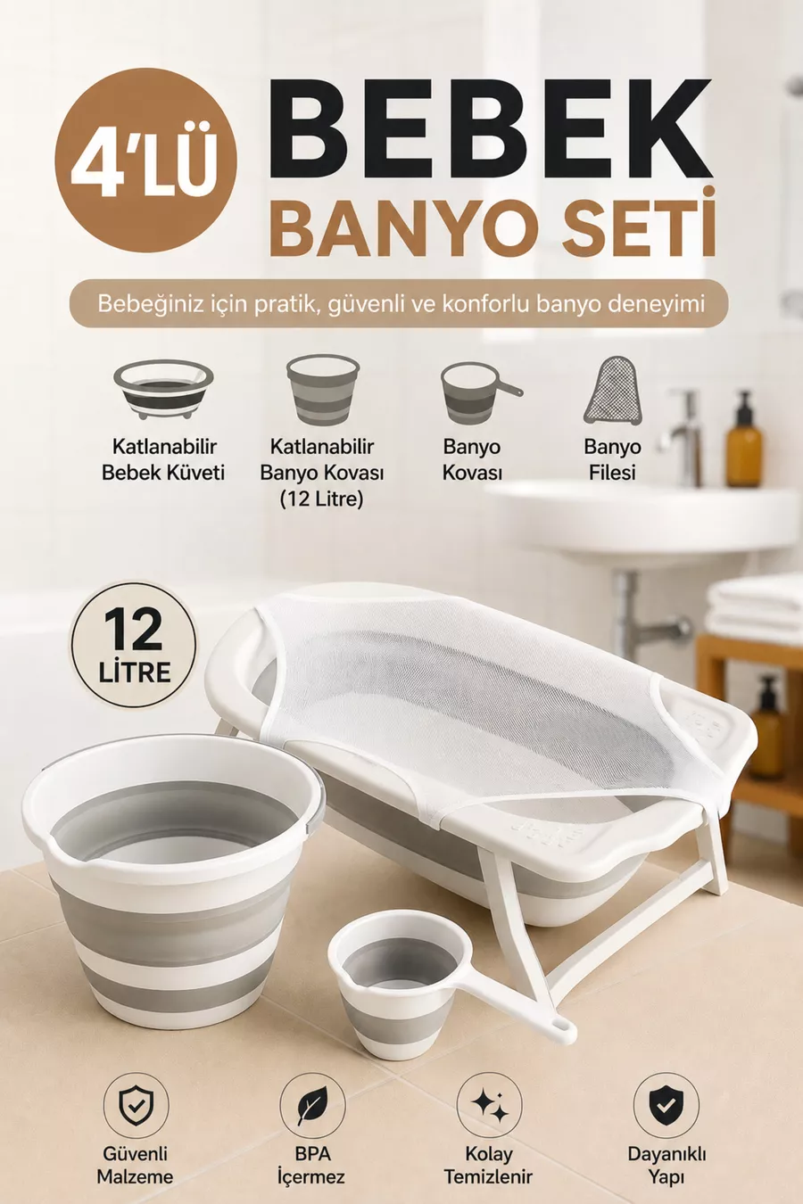 Baignoire pour bébé pliable avec ensemble de bain en filet