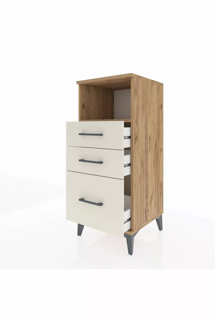 Commode Hyperion à une étagère et 3 tiroirs Pin-Pierre de Lune