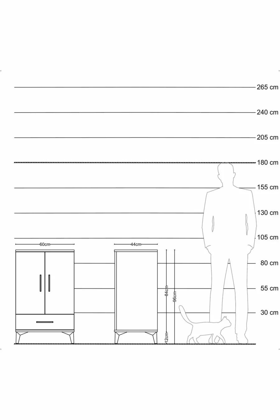Commode Hyperion à 3 étagères, 1 tiroir et 2 portes, pin-gris