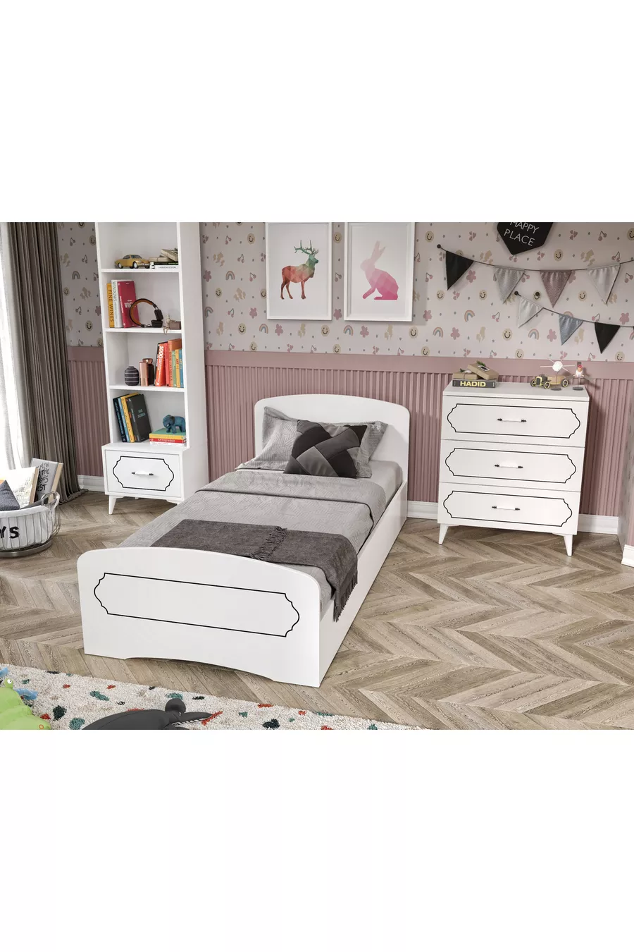 Ensemble chambre d'adolescent moderne Hayal blanc - 4 pièces et entièrement en MDF de première qualité