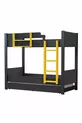 Lit superposé, Lit superposé modulable avec lits gigognes, Anthracite - Jaune