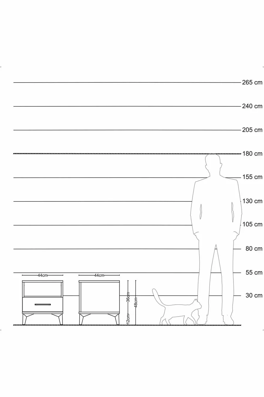 Commode Hyperion à une étagère et un tiroir Anthracite-Pin