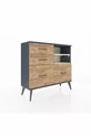 Commode Arges 2 étagères 4 tiroirs Anthracite-Pierre de lune/Merisiers