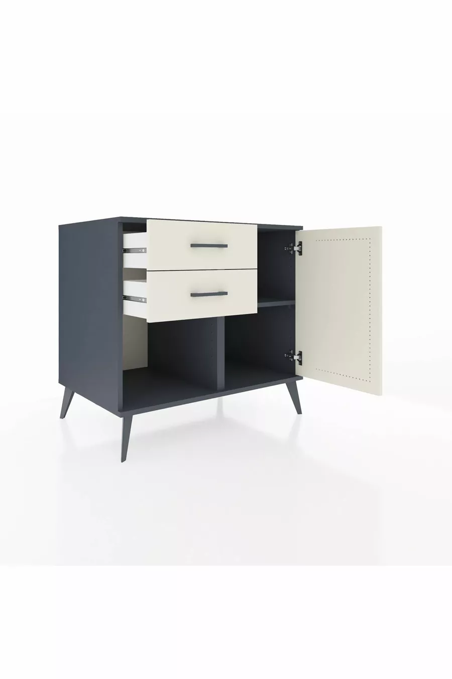 Commode Kronos avec une étagère, 2 tiroirs et une porte, Anthracite-Pierre de Lune
