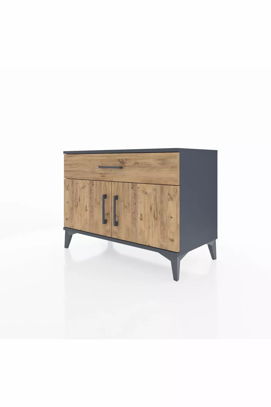 Commode Hyperion à une étagère, un tiroir et deux portes, Anthracite-Épicéa