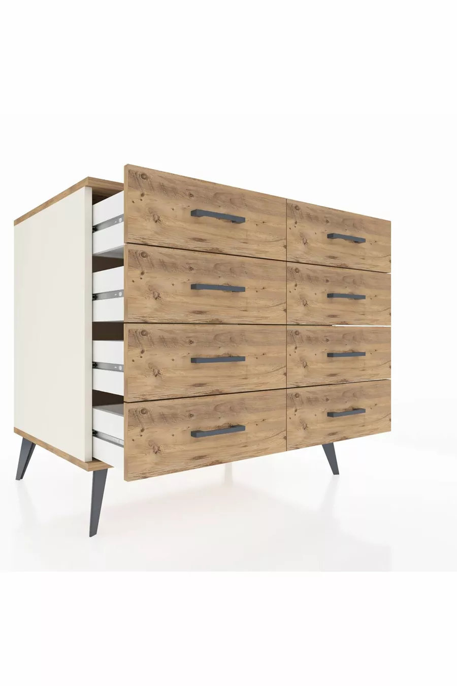 Commode Kronos 8 tiroirs Pierre de lune-Pin