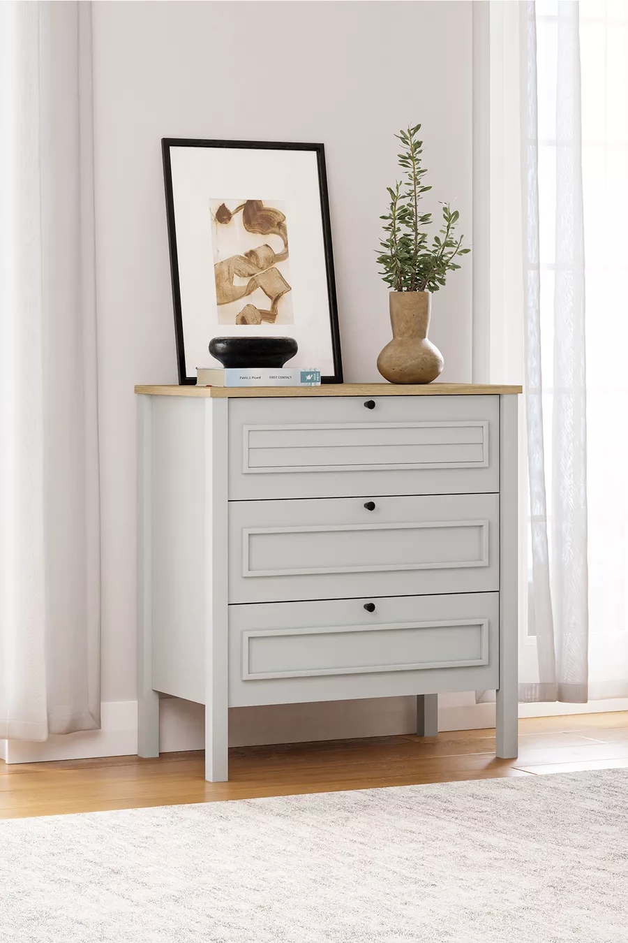 Commode Taiga 3 tiroirs, linge de lit Chambre à coucher Chambre de bébé Gris