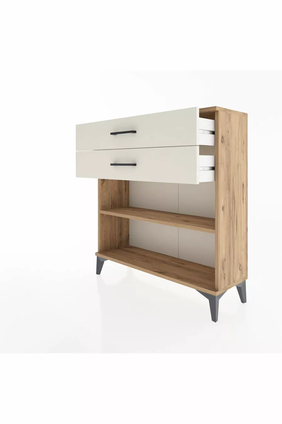 Commode Arges à une étagère et 2 tiroirs en pin-pierre d'onyx